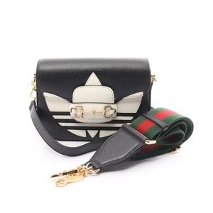 Gucci adidas Horsebit Leather Shoulder Bag Black White